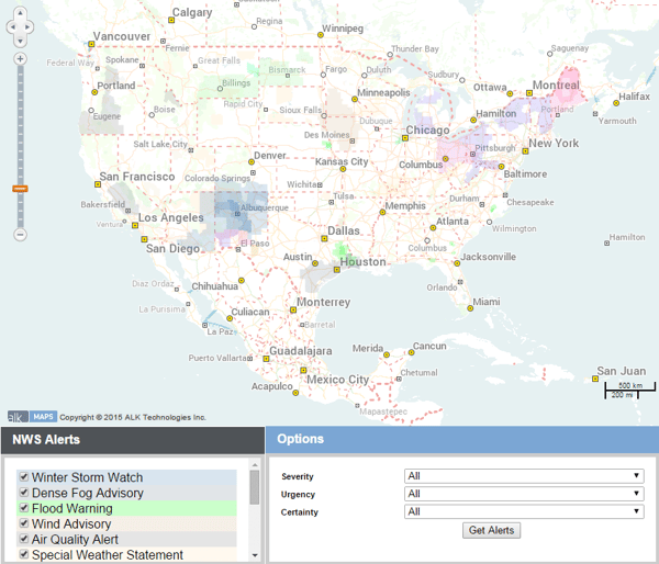 sample weather overlay ALK MAPS